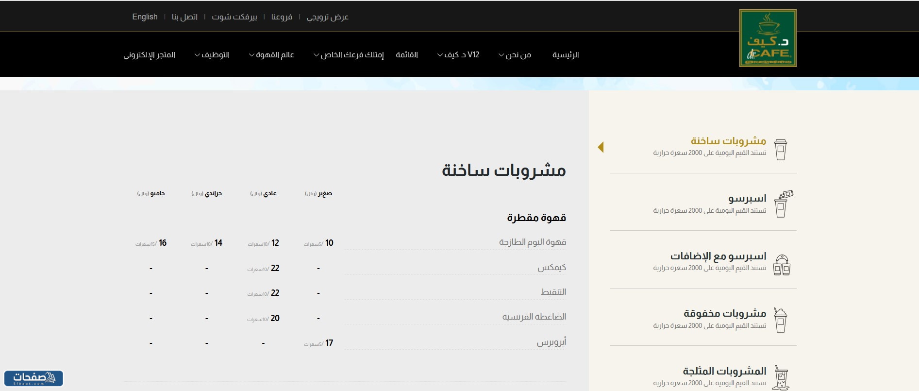 منيو د كيف بارد