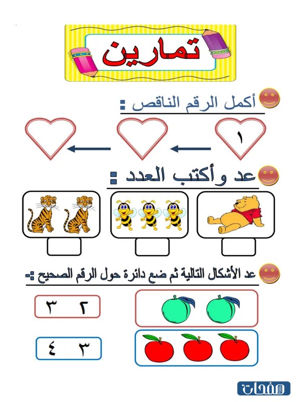 تمارين اوراق عمل الارقام العربية للاطفال 