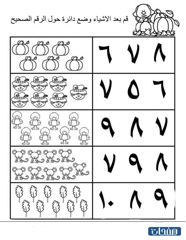 اوراق عمل الارقام العربية للاطفال 